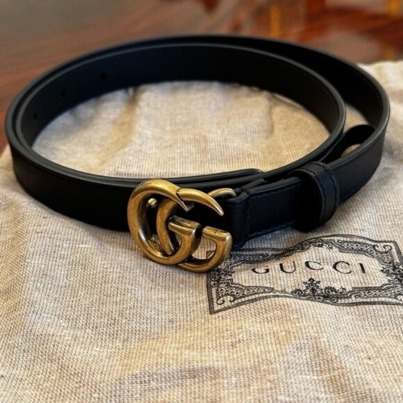 NEW Gucci GG Marmont Thin Belt Black Leather Double G 80 cm / 32" - Picture 6 of 13